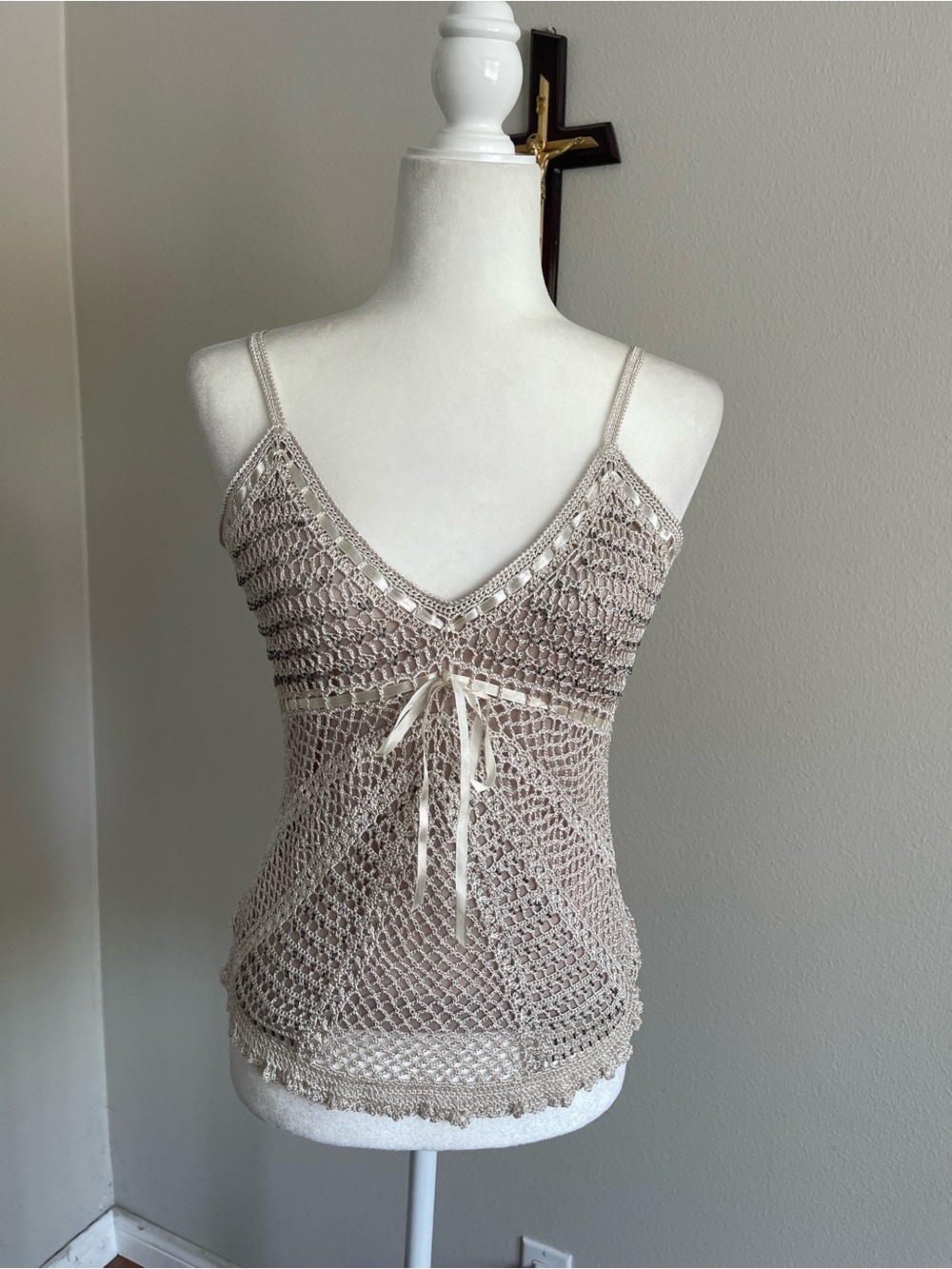 Have Crochet V-Neck Camisole in Beige
